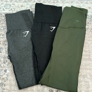 3 pairs of Gymshark leggings Vital Seamless 2.0, and Elevate